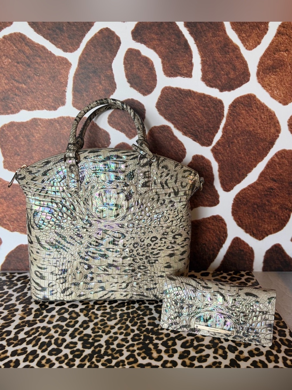 NWT BRAHMIN LARGE DUXBURY OBSESSION Animal Print With Wallet Leopard Cheetah - Picture 8 of 16